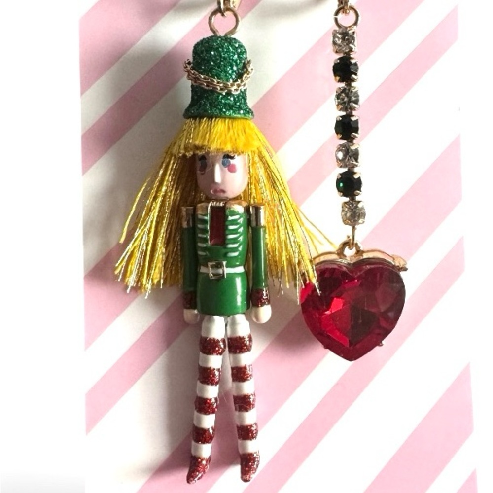 Betsey Johnson Nutcracker and Heart Earrings - Green and Red